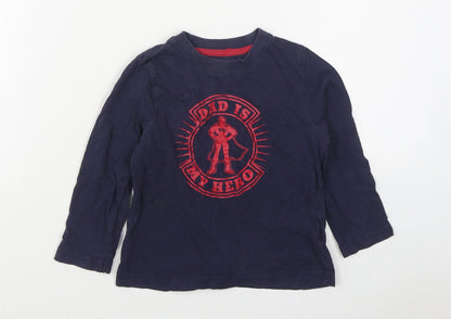 Mothercare Boys Blue  Cotton Basic T-Shirt Size 2-3 Years Round Neck Pullover