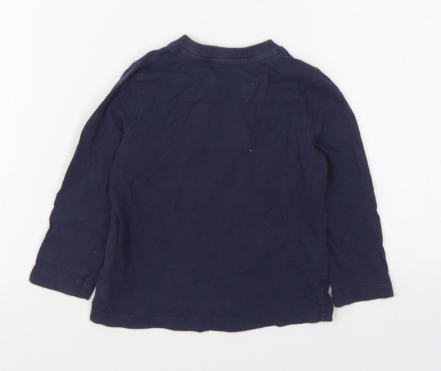 Mothercare Boys Blue  Cotton Basic T-Shirt Size 2-3 Years Round Neck Pullover