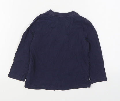 Mothercare Boys Blue  Cotton Basic T-Shirt Size 2-3 Years Round Neck Pullover