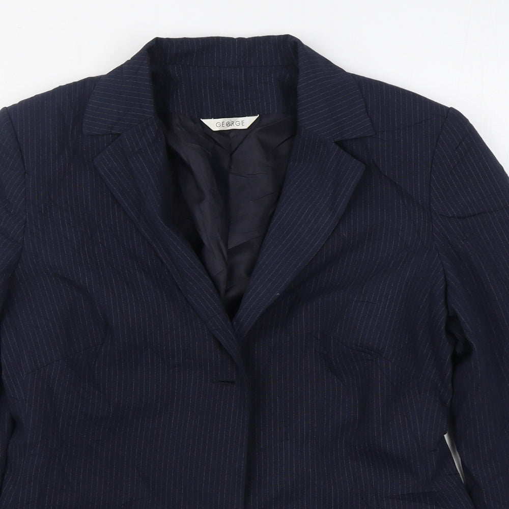 George Womens Blue Striped  Jacket Blazer Size 12  Button