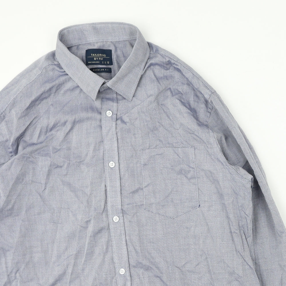 F&F Mens Blue  Polyester  Button-Up Size 43 Collared