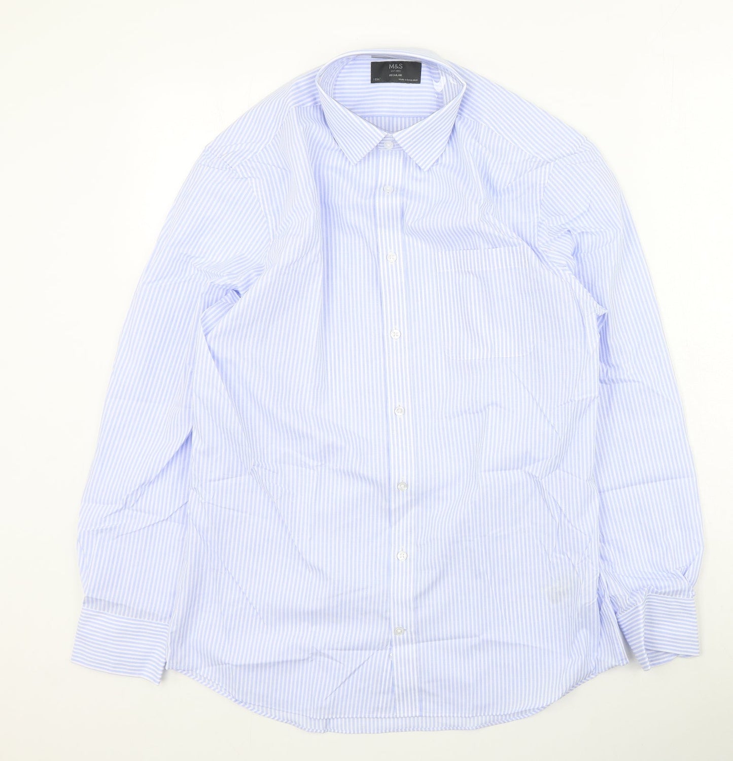Mens UK Size 39 Marks and Spencer Blue  Button-Up Long Sleeve Casual Shirt