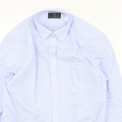 Mens UK Size 39 Marks and Spencer Blue  Button-Up Long Sleeve Casual Shirt