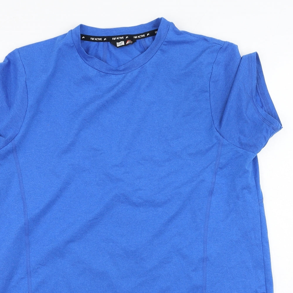 F&F Mens Blue  Polyester  T-Shirt  Round Neck