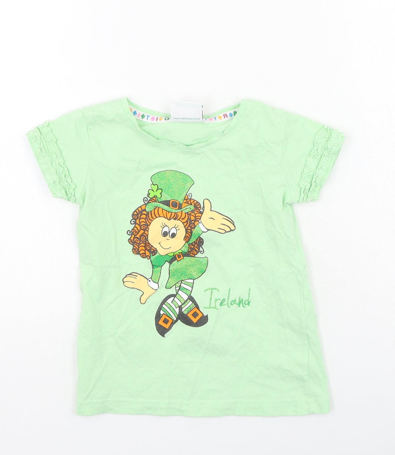 Traditional craftwear Girls Green  Cotton Basic Casual Size 5-6 Years Round Neck