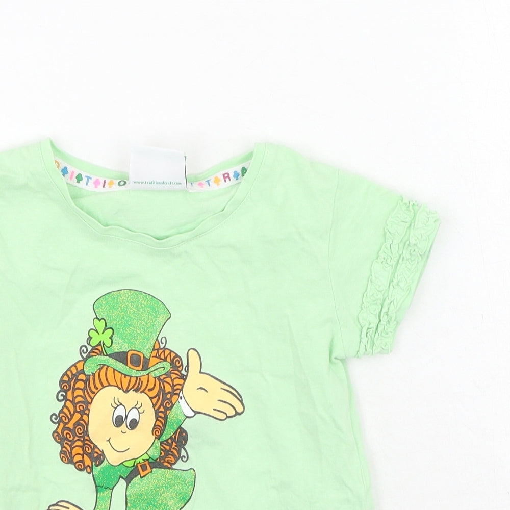 Traditional craftwear Girls Green  Cotton Basic Casual Size 5-6 Years Round Neck