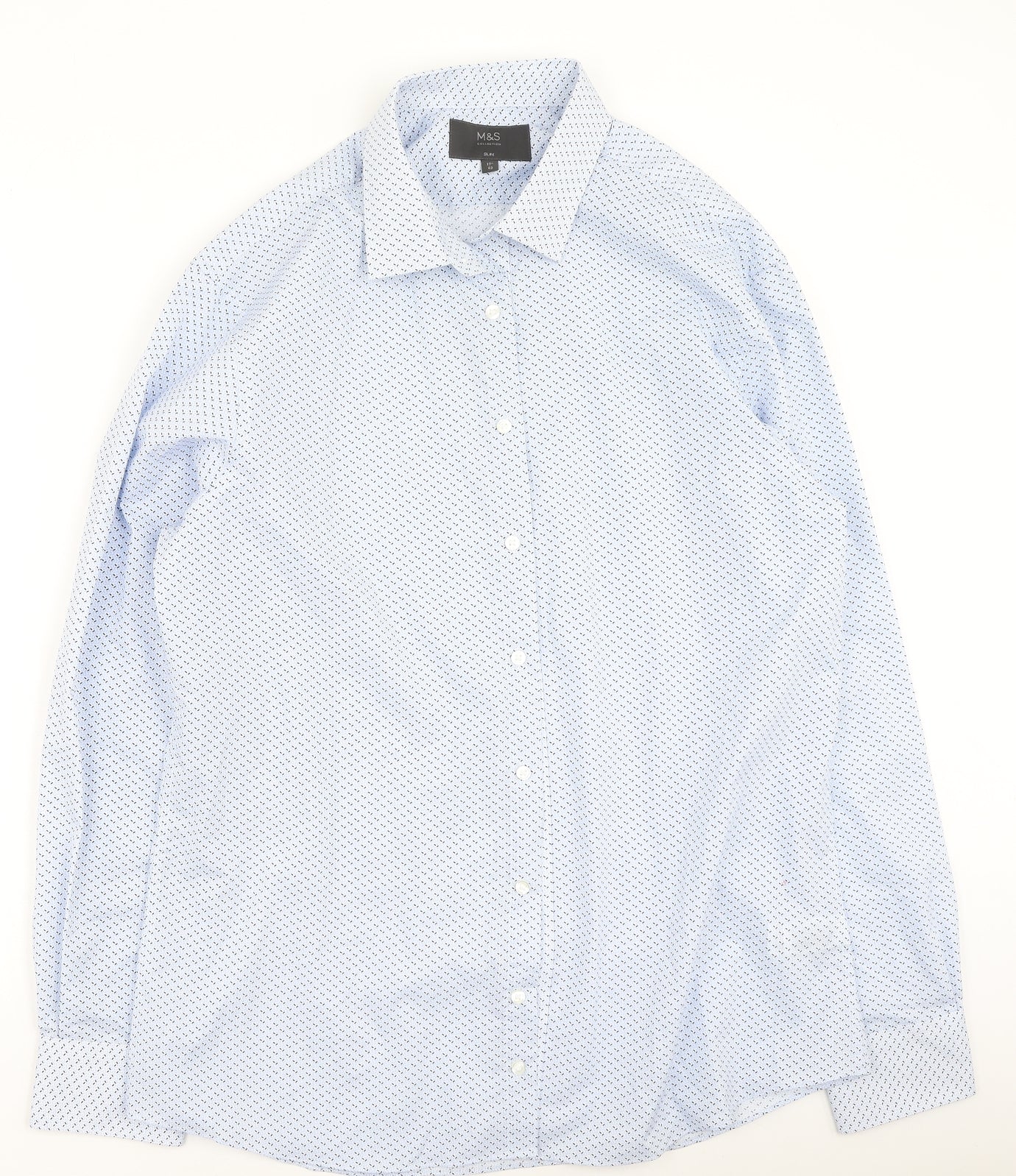 Mens UK Size 43 Marks and Spencer Blue  Button-Up Long Sleeve Casual Shirt