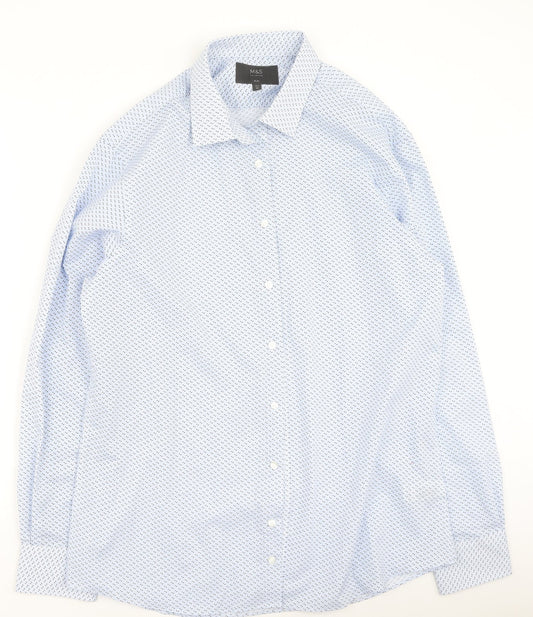 Mens UK Size 43 Marks and Spencer Blue  Button-Up Long Sleeve Casual Shirt