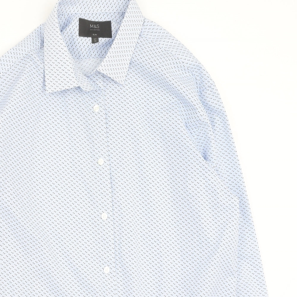 Mens UK Size 43 Marks and Spencer Blue  Button-Up Long Sleeve Casual Shirt