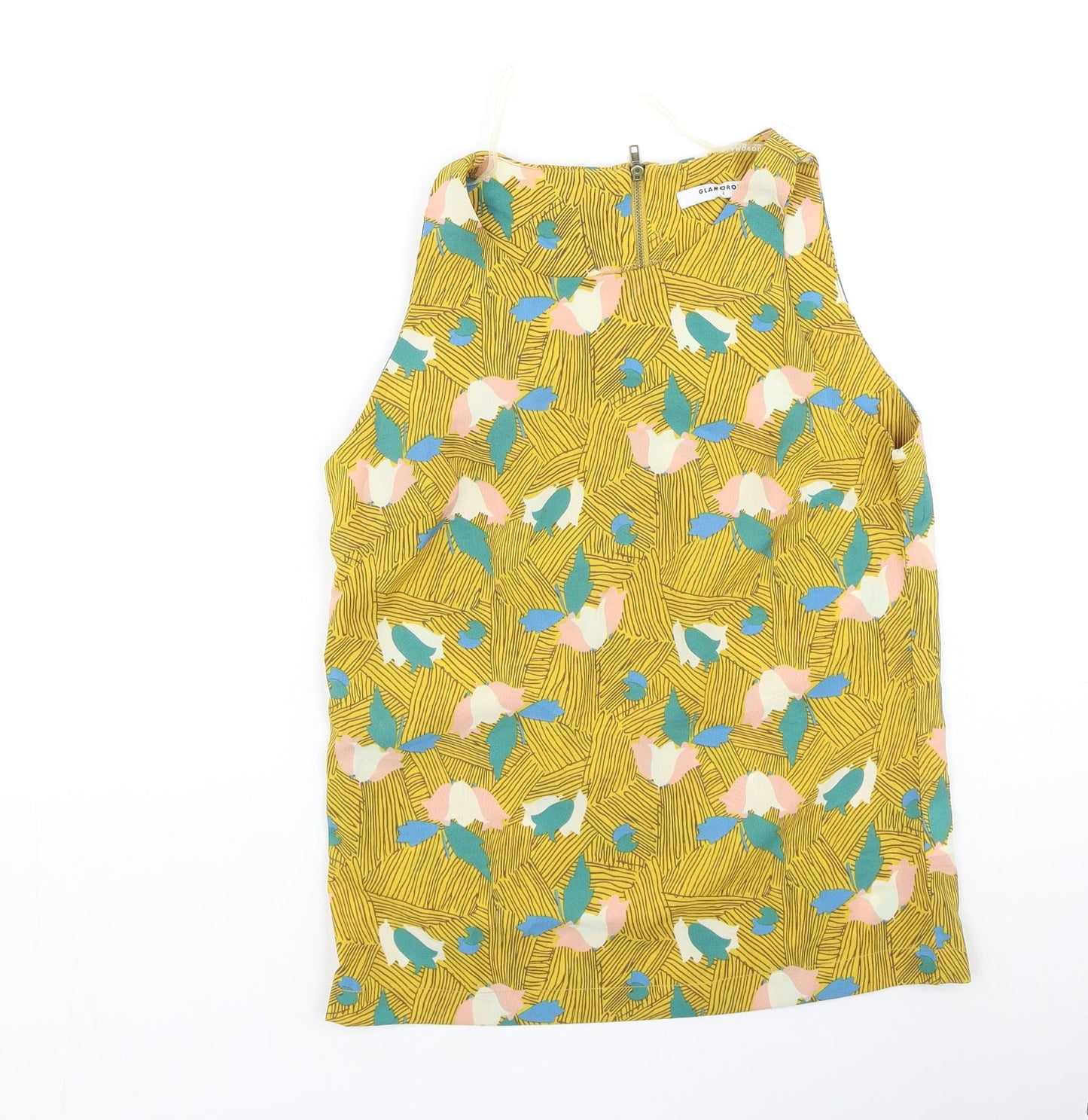 Glamours Womens Yellow Floral Polyester Camisole Tank Size 6 Round Neck