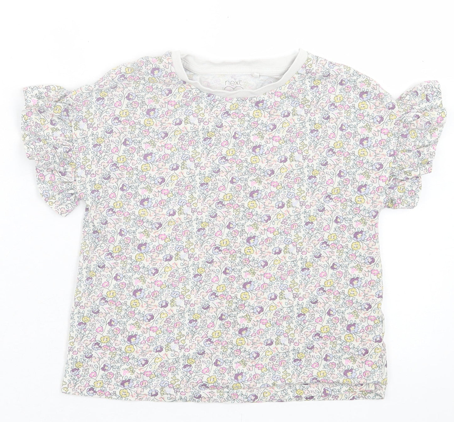 NEXT Girls Purple Floral Cotton Basic T-Shirt Size 5 Years Crew Neck Pullover