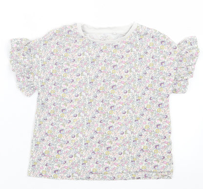 NEXT Girls Purple Floral Cotton Basic T-Shirt Size 5 Years Crew Neck Pullover