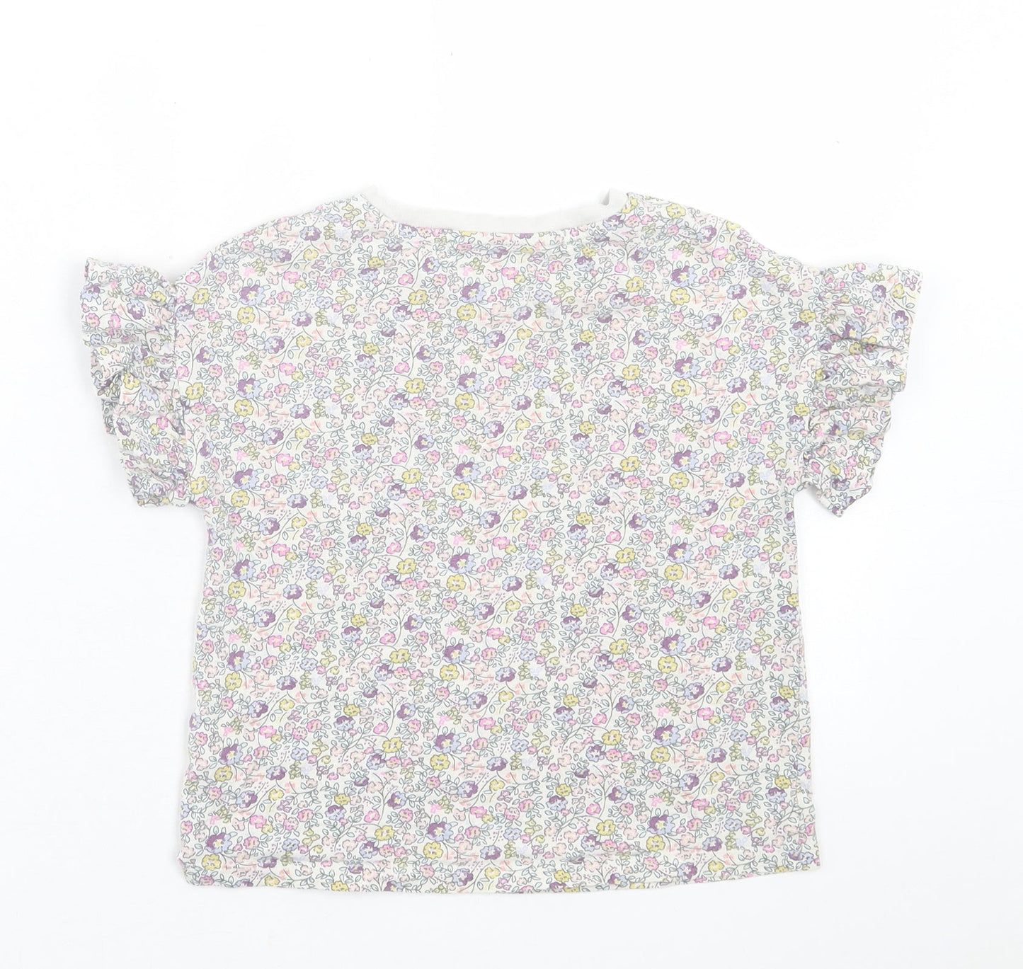 NEXT Girls Purple Floral Cotton Basic T-Shirt Size 5 Years Crew Neck Pullover