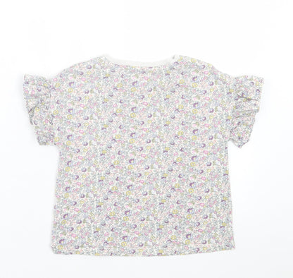 NEXT Girls Purple Floral Cotton Basic T-Shirt Size 5 Years Crew Neck Pullover