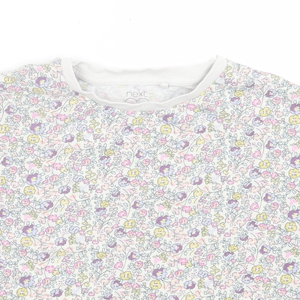 NEXT Girls Purple Floral Cotton Basic T-Shirt Size 5 Years Crew Neck Pullover