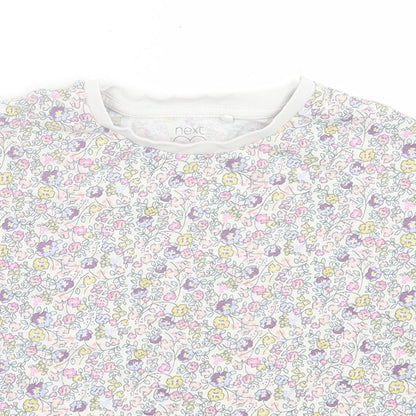 NEXT Girls Purple Floral Cotton Basic T-Shirt Size 5 Years Crew Neck Pullover