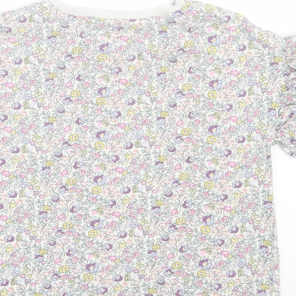 NEXT Girls Purple Floral Cotton Basic T-Shirt Size 5 Years Crew Neck Pullover