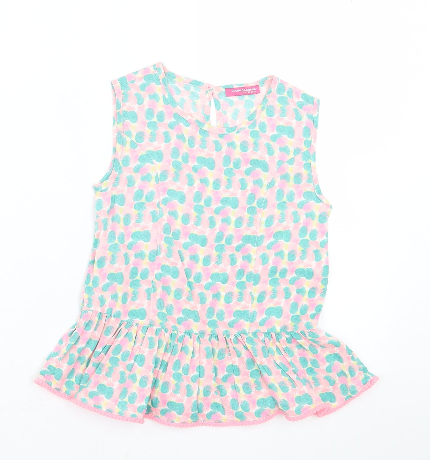 Young Dimension Girls Multicoloured Geometric Cotton Tunic Tank Size 6-7 Years Crew Neck Button