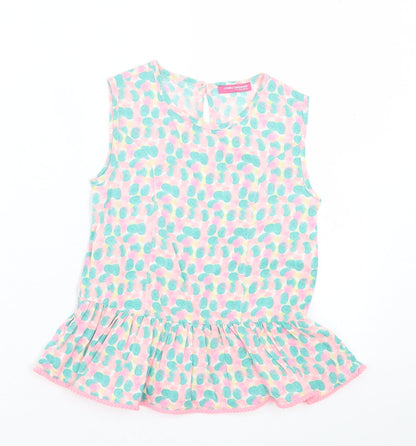 Young Dimension Girls Multicoloured Geometric Cotton Tunic Tank Size 6-7 Years Crew Neck Button