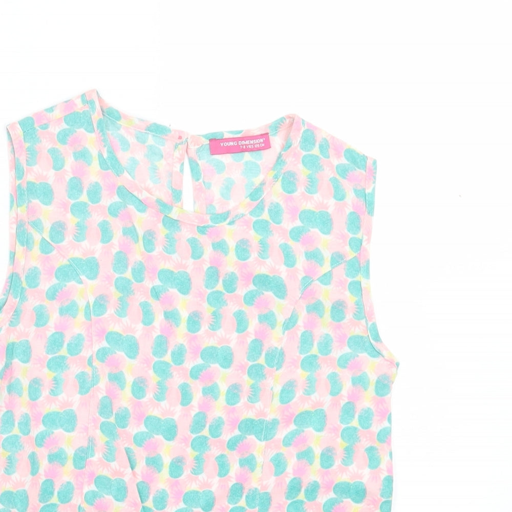 Young Dimension Girls Multicoloured Geometric Cotton Tunic Tank Size 6-7 Years Crew Neck Button