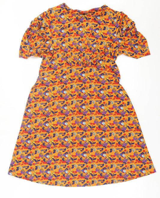 NEXT Womens Orange Geometric Polyester A-Line  Size 14  Crew Neck Pullover