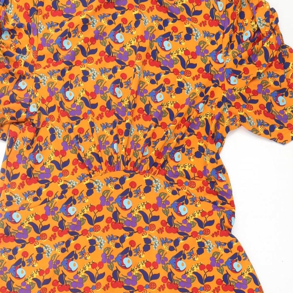 NEXT Womens Orange Geometric Polyester A-Line  Size 14  Crew Neck Pullover