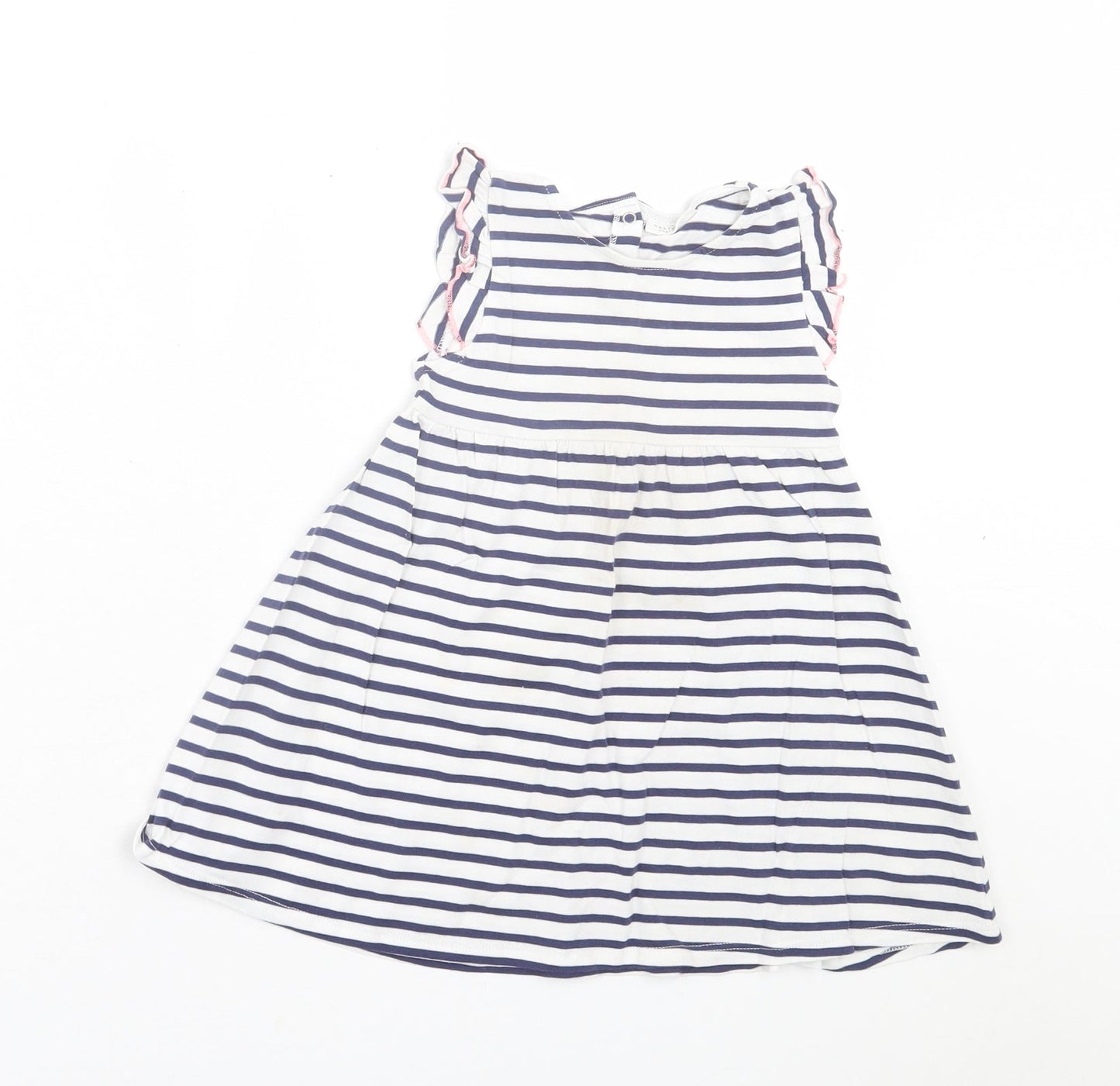 NEXT Girls White Striped Cotton A-Line  Size 12-18 Months  Crew Neck Pullover