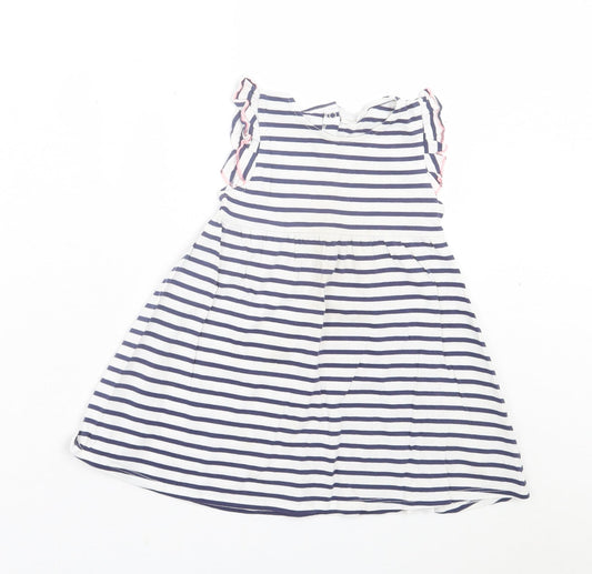 NEXT Girls White Striped Cotton A-Line  Size 12-18 Months  Crew Neck Pullover