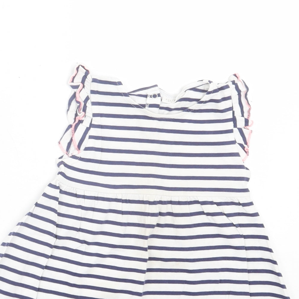 NEXT Girls White Striped Cotton A-Line  Size 12-18 Months  Crew Neck Pullover