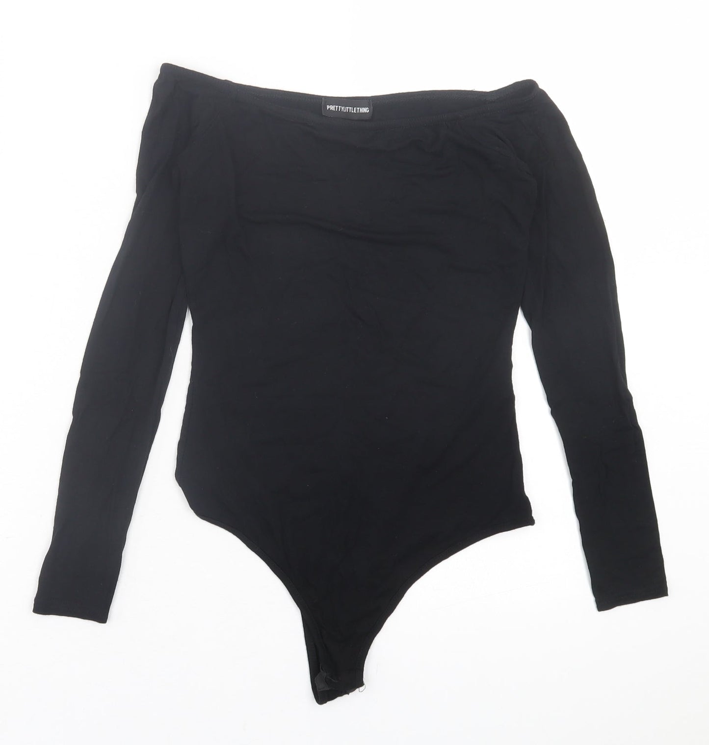 PRETTYLITTLETHING Womens Black  Viscose Bodysuit One-Piece Size 10  Button