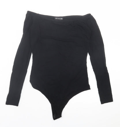 PRETTYLITTLETHING Womens Black  Viscose Bodysuit One-Piece Size 10  Button