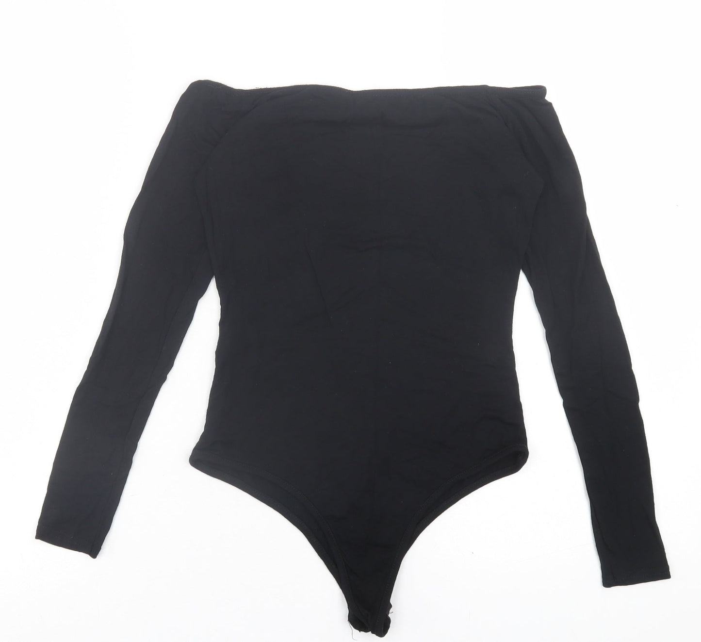 PRETTYLITTLETHING Womens Black  Viscose Bodysuit One-Piece Size 10  Button