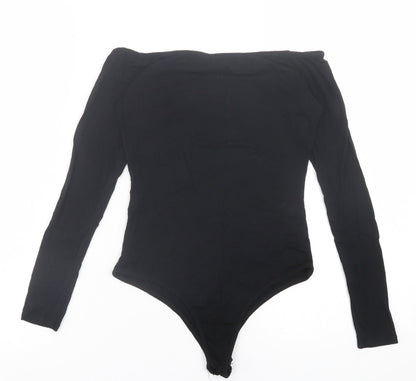 PRETTYLITTLETHING Womens Black  Viscose Bodysuit One-Piece Size 10  Button
