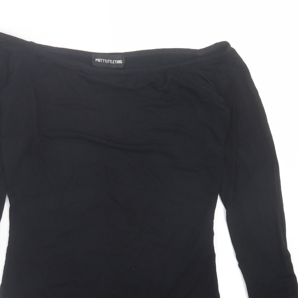 PRETTYLITTLETHING Womens Black  Viscose Bodysuit One-Piece Size 10  Button