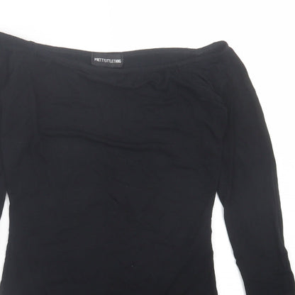 PRETTYLITTLETHING Womens Black  Viscose Bodysuit One-Piece Size 10  Button