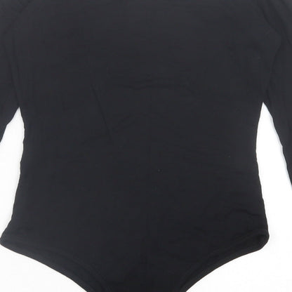 PRETTYLITTLETHING Womens Black  Viscose Bodysuit One-Piece Size 10  Button