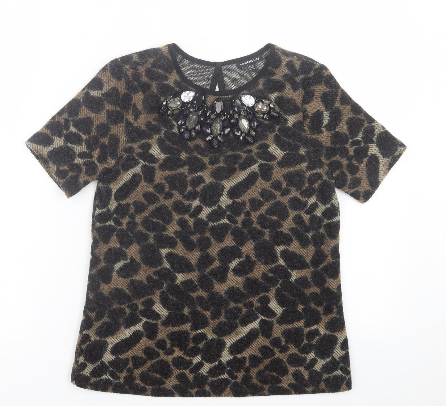 Womens UK Size 8 Warehouse Brown Basic T-Shirt