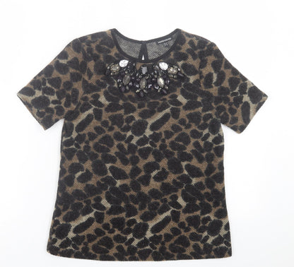 Womens UK Size 8 Warehouse Brown Basic T-Shirt