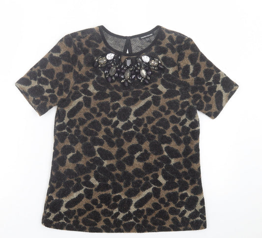 Womens UK Size 8 Warehouse Brown Basic T-Shirt