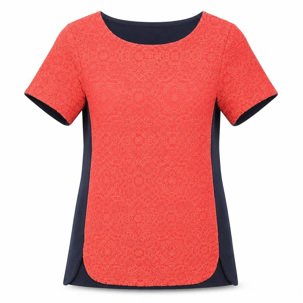 Warehouse Womens Blue Geometric Viscose Basic T-Shirt Size 8 Crew Neck