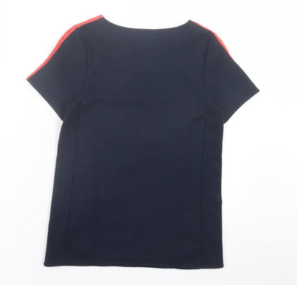 Warehouse Womens Blue Geometric Viscose Basic T-Shirt Size 8 Crew Neck