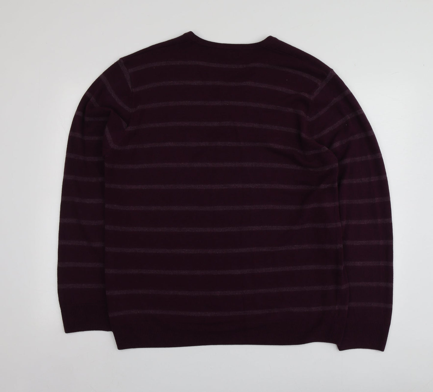 M&S Mens Purple V-Neck Striped Acrylic Pullover Jumper Size XL