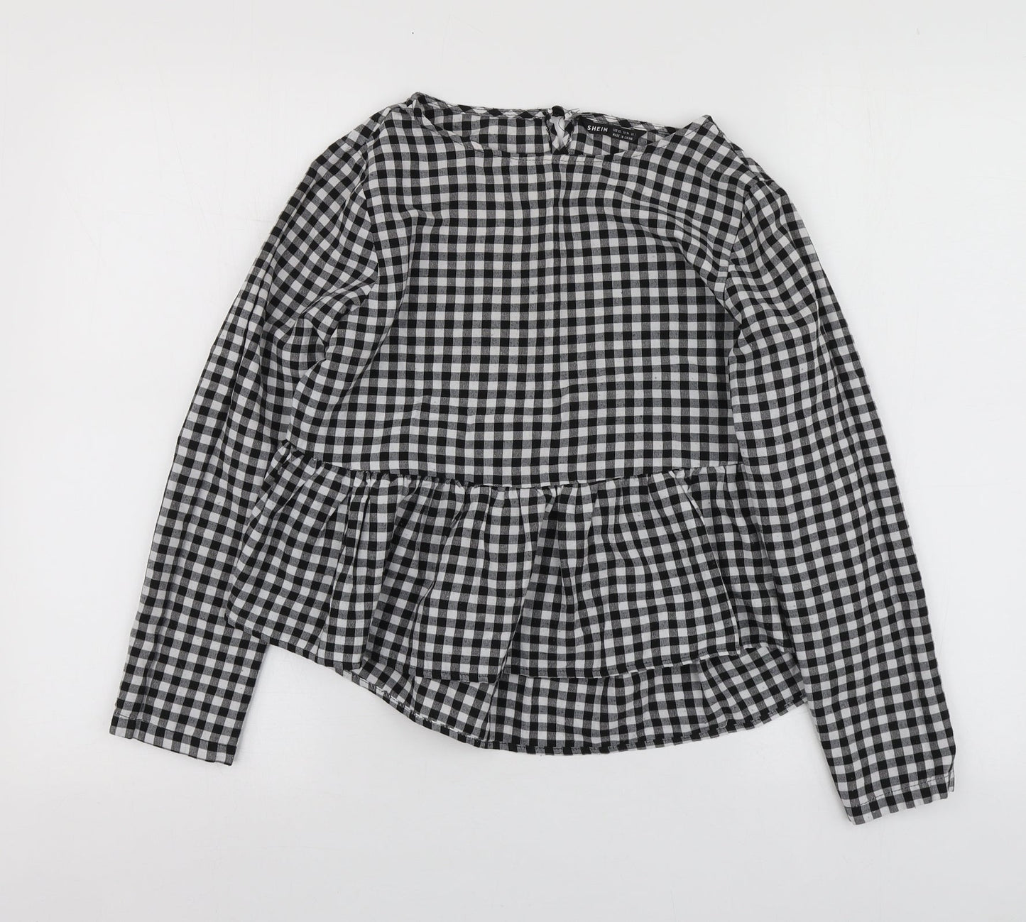 SheIn Womens Black Check Cotton Basic Blouse Size XS Round Neck