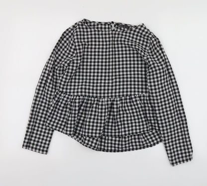 SheIn Womens Black Check Cotton Basic Blouse Size XS Round Neck