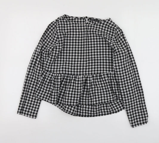 SheIn Womens Black Check Cotton Basic Blouse Size XS Round Neck