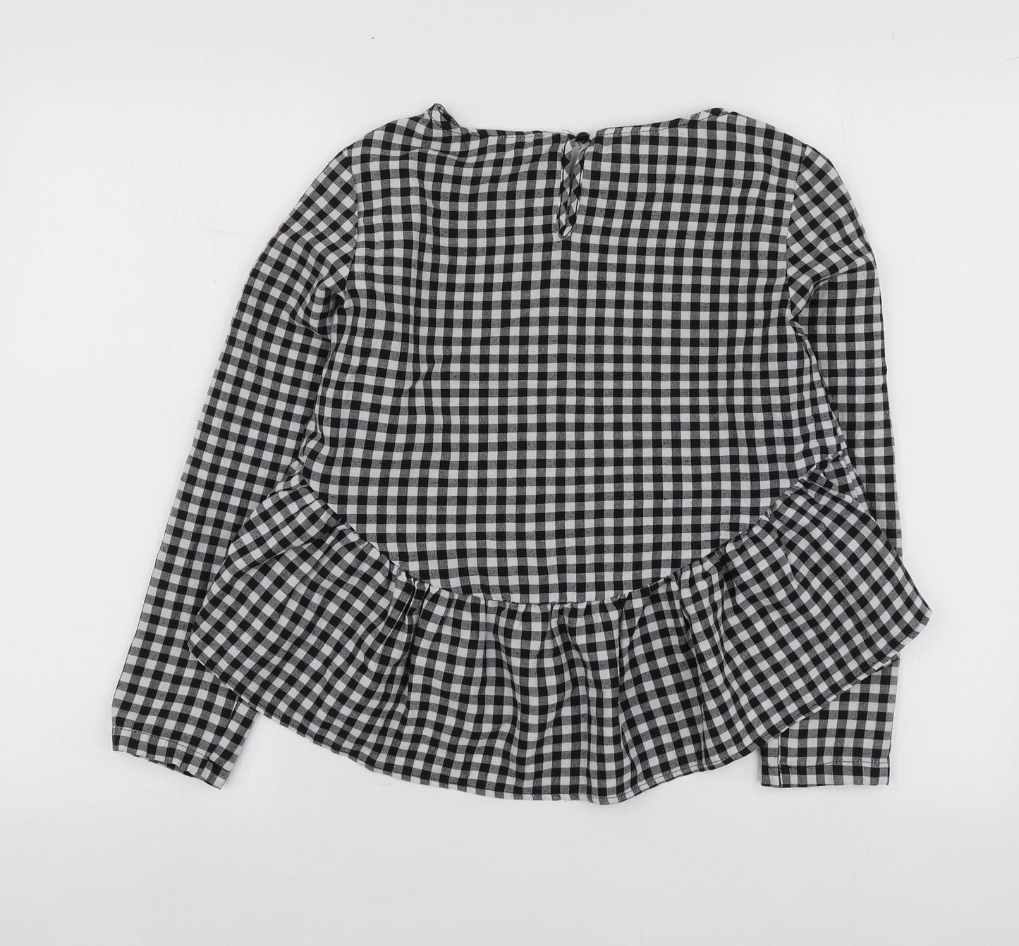 SheIn Womens Black Check Cotton Basic Blouse Size XS Round Neck