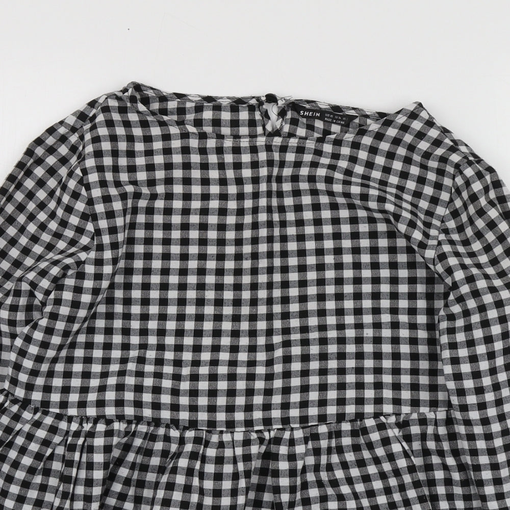 SheIn Womens Black Check Cotton Basic Blouse Size XS Round Neck