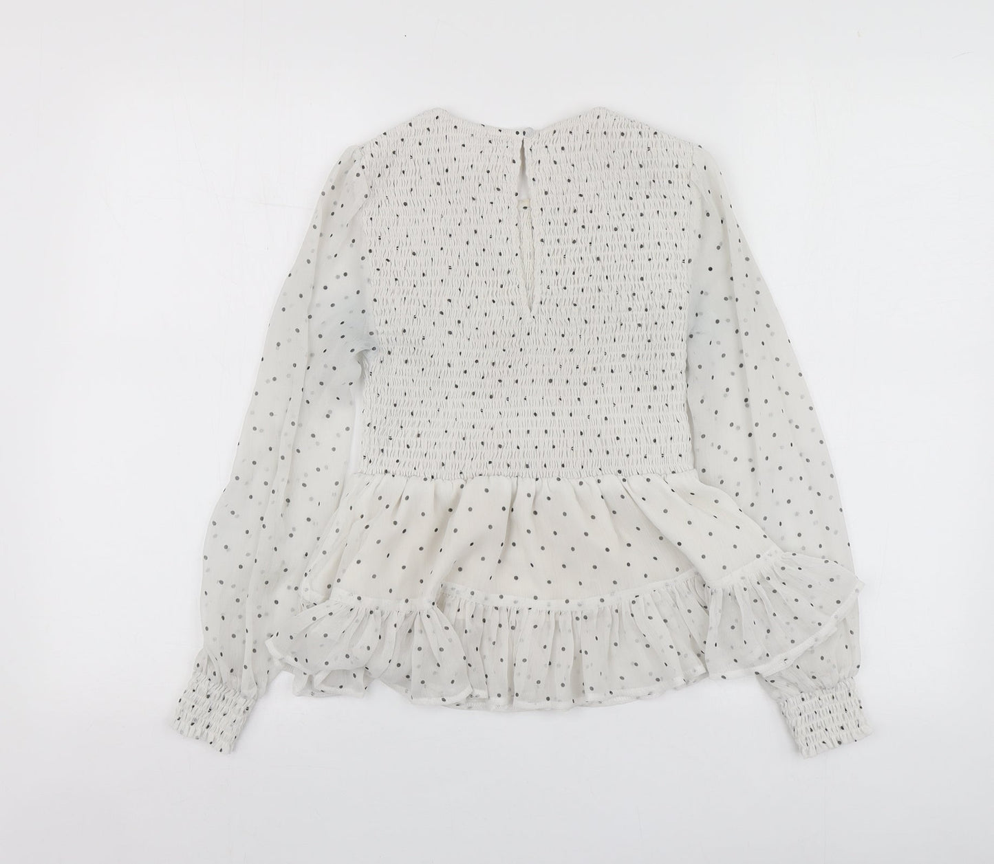 Petites Womens White Polka Dot Polyester Basic Blouse Size 6 Round Neck