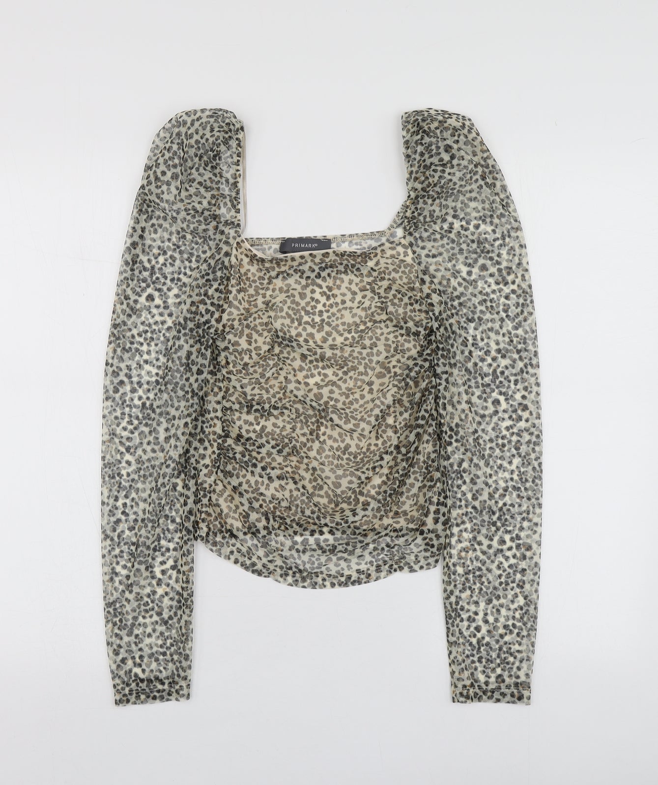 Primark Womens Beige Animal Print Polyester Basic Blouse Size 2XS Square Neck