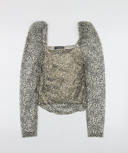 Primark Womens Beige Animal Print Polyester Basic Blouse Size 2XS Square Neck